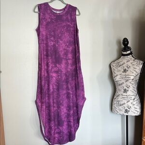 Elegant Purple Tie-Dye Maxi Dress size L